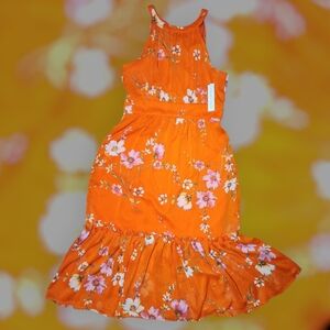 Emma & Michele Orange Floral Ruffle Hem Sleeveless Dress – Size 6 – NWT